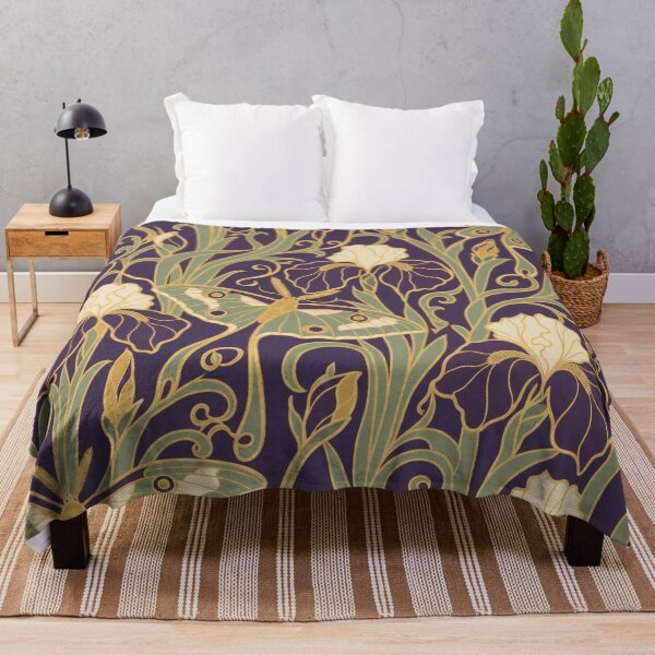 Item preview, Art Nouveau Moth and Iris Seamless Pattern | Mucha Style Dark Botanical Plum designed and sold by StickyGuys.