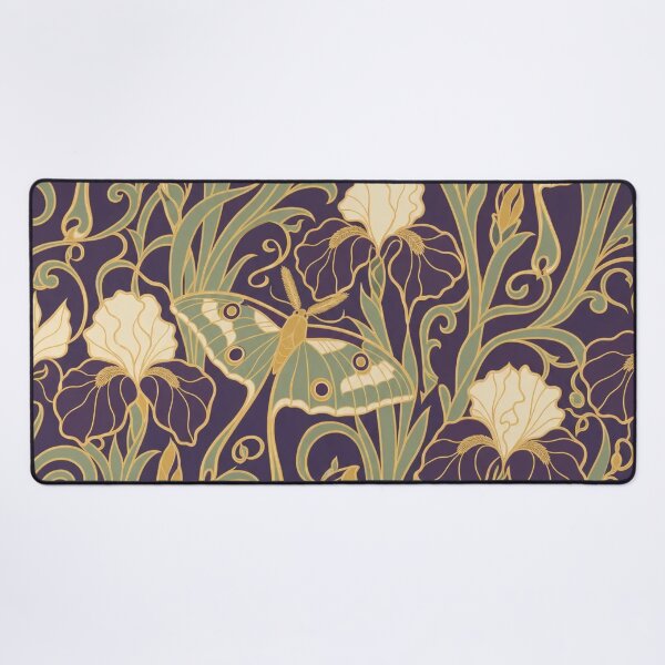 Item preview, Art Nouveau Moth and Iris Seamless Pattern | Mucha Style Dark Botanical Plum designed and sold by StickyGuys.