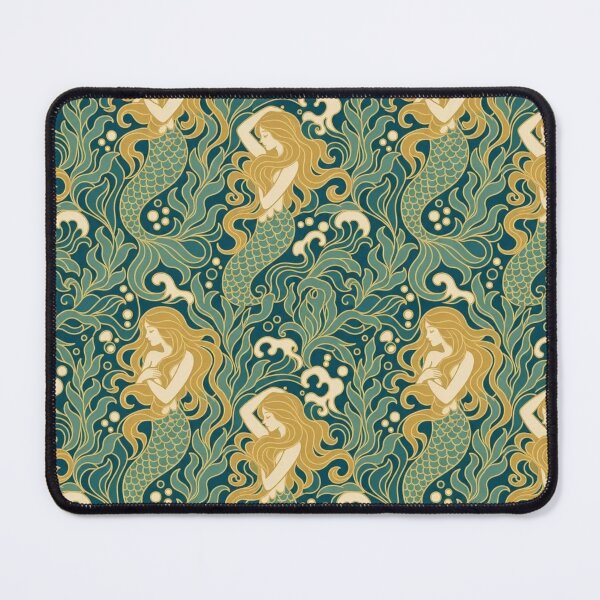 Item preview, Art Nouveau Mermaid Seamless Pattern | Mucha Style Ocean Pattern Teal and Gold designed and sold by StickyGuys.
