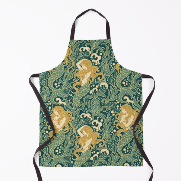 Item preview, Art Nouveau Mermaid Seamless Pattern | Mucha Style Ocean Pattern Teal and Gold designed and sold by StickyGuys.