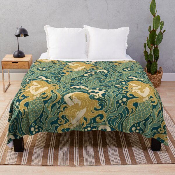 Item preview, Art Nouveau Mermaid Seamless Pattern | Mucha Style Ocean Pattern Teal and Gold designed and sold by StickyGuys.
