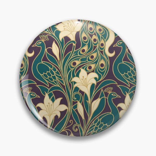 Item preview, Art Nouveau Peacock Seamless Pattern | Mucha Style Feather Pattern Teal and Gold designed and sold by StickyGuys.