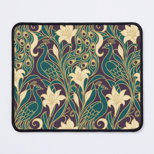 Item preview, Art Nouveau Peacock Seamless Pattern | Mucha Style Feather Pattern Teal and Gold designed and sold by StickyGuys.