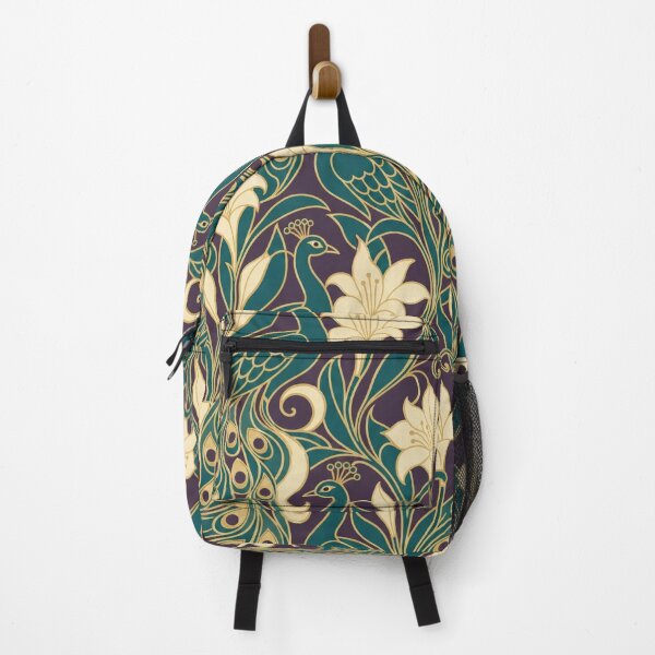 Item preview, Art Nouveau Peacock Seamless Pattern | Mucha Style Feather Pattern Teal and Gold designed and sold by StickyGuys.