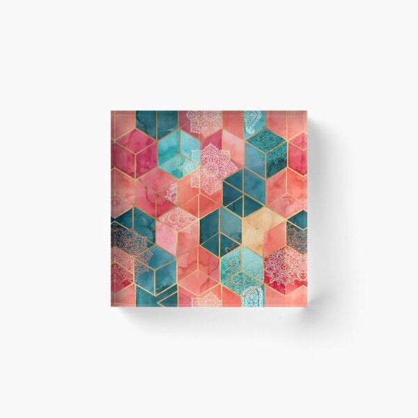 Item preview, Boho Pattern Colorful Hexagon Patchwork Cubes designed and sold by FrostyFrisby.