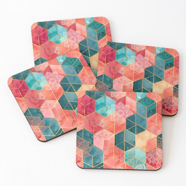 Item preview, Boho Pattern Colorful Hexagon Patchwork Cubes designed and sold by FrostyForge.