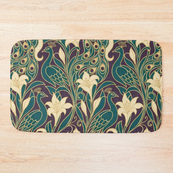 Item preview, Art Nouveau Peacock Seamless Pattern | Mucha Style Feather Pattern Teal and Gold designed and sold by StickyGuys.