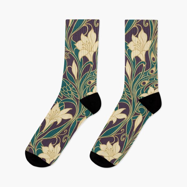 Item preview, Art Nouveau Peacock Seamless Pattern | Mucha Style Feather Pattern Teal and Gold designed and sold by StickyGuys.