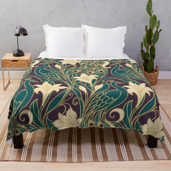 Item preview, Art Nouveau Peacock Seamless Pattern | Mucha Style Feather Pattern Teal and Gold designed and sold by StickyGuys.