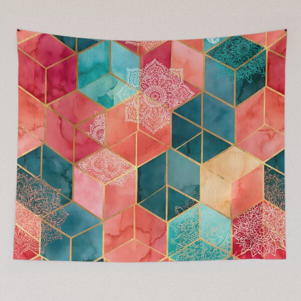Item preview, Boho Pattern Colorful Hexagon Patchwork Cubes designed and sold by FrostyForge.