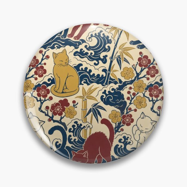 Item preview, Ukiyo-e Cat Seamless Pattern | Japanese Woodblock Cat Pattern Indigo designed and sold by StickyGuys.