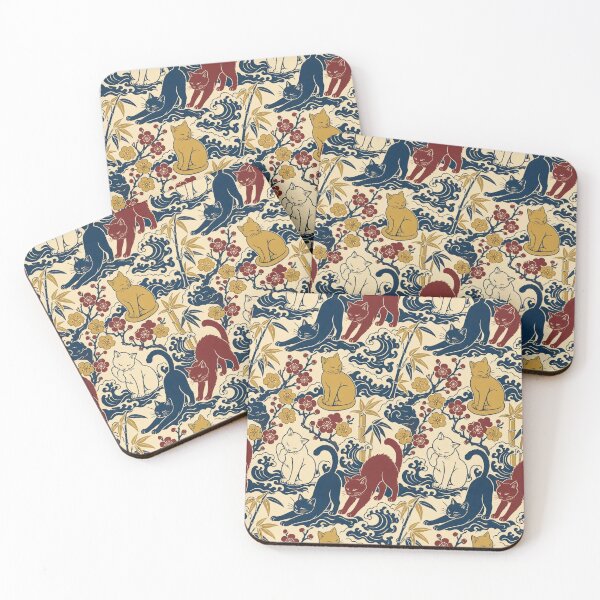 Item preview, Ukiyo-e Cat Seamless Pattern | Japanese Woodblock Cat Pattern Indigo designed and sold by StickyGuys.