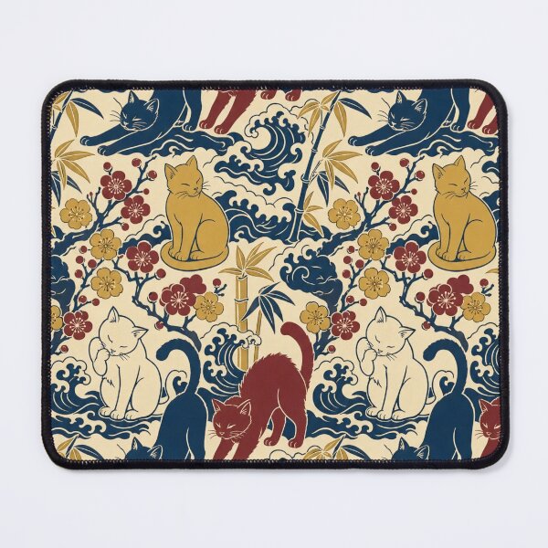 Item preview, Ukiyo-e Cat Seamless Pattern | Japanese Woodblock Cat Pattern Indigo designed and sold by StickyGuys.