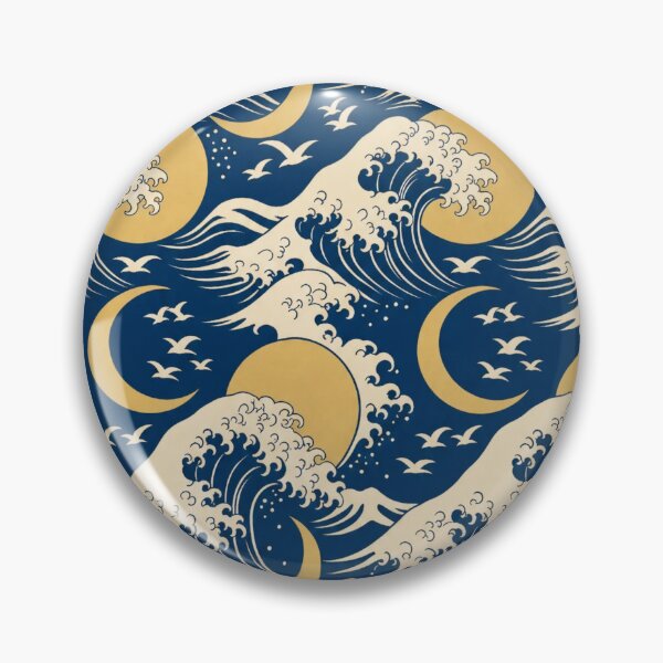 Item preview, Ukiyo-e Wave and Moon Seamless Pattern | Japanese Woodblock Indigo Pattern designed and sold by StickyGuys.