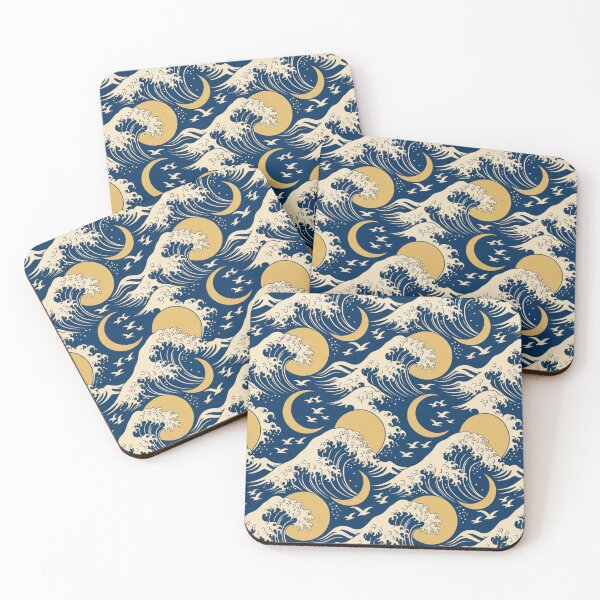 Item preview, Ukiyo-e Wave and Moon Seamless Pattern | Japanese Woodblock Indigo Pattern designed and sold by StickyGuys.