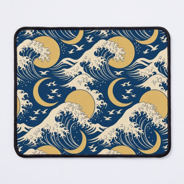 Item preview, Ukiyo-e Wave and Moon Seamless Pattern | Japanese Woodblock Indigo Pattern designed and sold by StickyGuys.