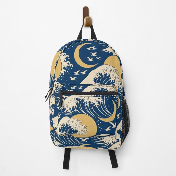 Item preview, Ukiyo-e Wave and Moon Seamless Pattern | Japanese Woodblock Indigo Pattern designed and sold by StickyGuys.