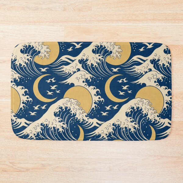 Item preview, Ukiyo-e Wave and Moon Seamless Pattern | Japanese Woodblock Indigo Pattern designed and sold by StickyGuys.