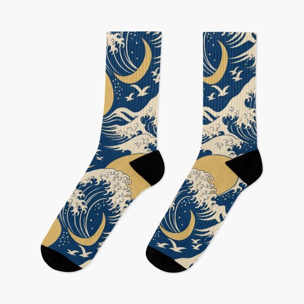 Item preview, Ukiyo-e Wave and Moon Seamless Pattern | Japanese Woodblock Indigo Pattern designed and sold by StickyGuys.