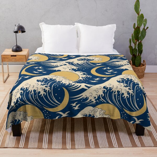Item preview, Ukiyo-e Wave and Moon Seamless Pattern | Japanese Woodblock Indigo Pattern designed and sold by StickyGuys.