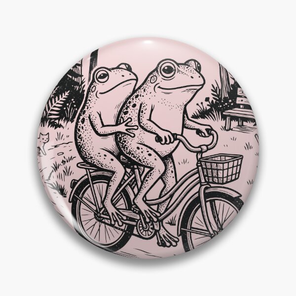 Item preview, Two Frogs on a Bike Funny Hipster Toads Linocut designed and sold by Y-Vibes.