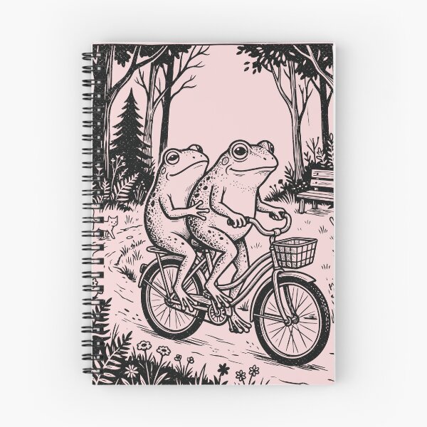 Item preview, Two Frogs on a Bike Funny Hipster Toads Linocut designed and sold by Y-Vibes.