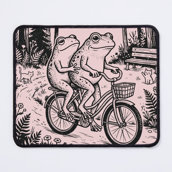 Item preview, Two Frogs on a Bike Funny Hipster Toads Linocut designed and sold by Y-Vibes.