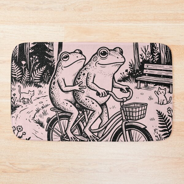 Item preview, Two Frogs on a Bike Funny Hipster Toads Linocut designed and sold by Y-Vibes.