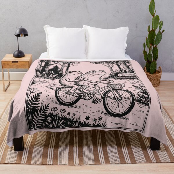 Item preview, Two Frogs on a Bike Funny Hipster Toads Linocut designed and sold by Y-Vibes.