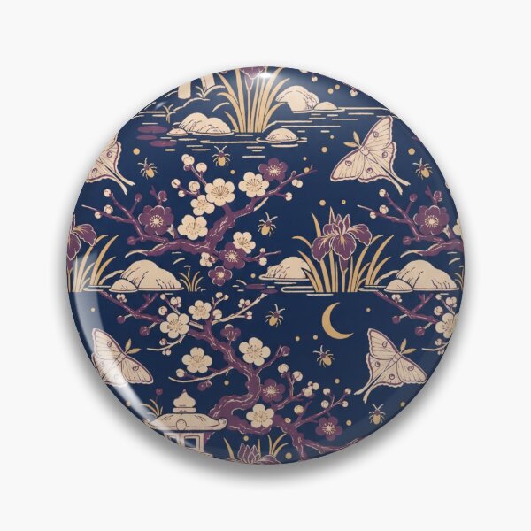 Item preview, Ukiyo-e Night Garden Seamless Pattern | Japanese Woodblock Moth Pattern Indigo designed and sold by StickyGuys.