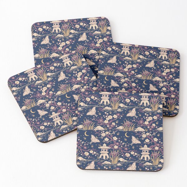 Item preview, Ukiyo-e Night Garden Seamless Pattern | Japanese Woodblock Moth Pattern Indigo designed and sold by StickyGuys.