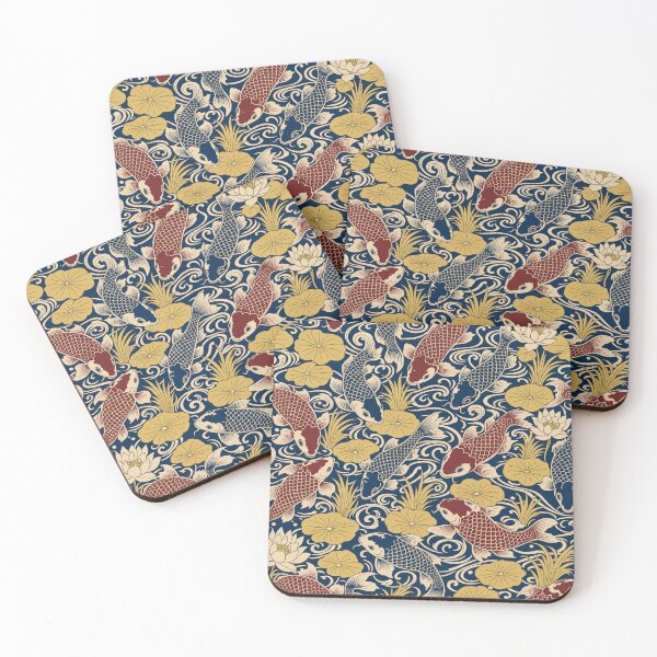 Item preview, Ukiyo-e Koi Seamless Pattern | Japanese Woodblock Carp Pattern Oxblood Indigo designed and sold by StickyGuys.
