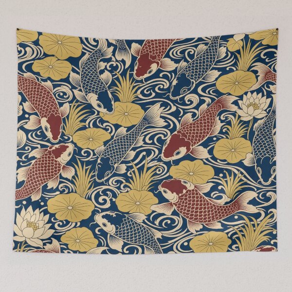 Item preview, Ukiyo-e Koi Seamless Pattern | Japanese Woodblock Carp Pattern Oxblood Indigo designed and sold by StickyGuys.