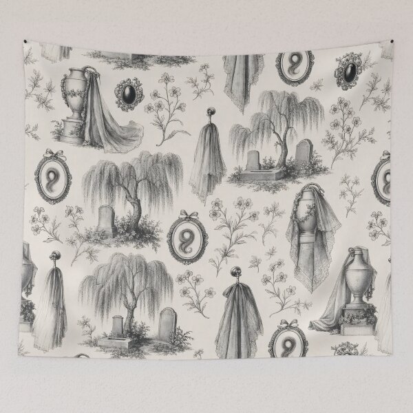 Item preview, Victorian Mourning Toile Seamless Pattern | Memento Mori Gothic Toile Jet Black designed and sold by StickyGuys.