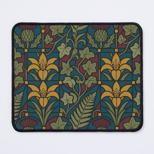 Item preview, Stained Glass Botanical Seamless Pattern | Arts and Crafts Window Pattern Teal Amber designed and sold by StickyGuys.