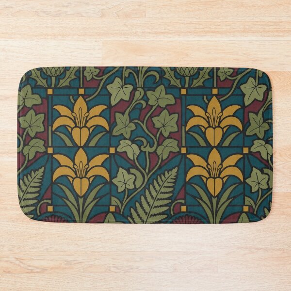 Item preview, Stained Glass Botanical Seamless Pattern | Arts and Crafts Window Pattern Teal Amber designed and sold by StickyGuys.