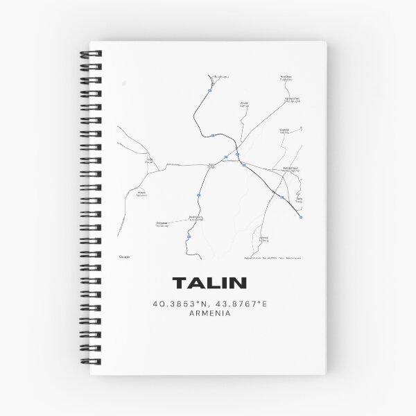 Artikelvorschau, Minimalistischer Stadtplan von Talin, Armenien mit Koordinaten | Schwarz-Weiß-Kunstdruck einer Straßenkarte entworfen und verkauft von RM-Journey.