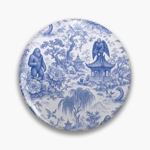 Item preview, Chinoiserie Cryptid Seamless Pattern | Blue and White Mothman Nessie Bigfoot Toile designed and sold by StickyGuys.