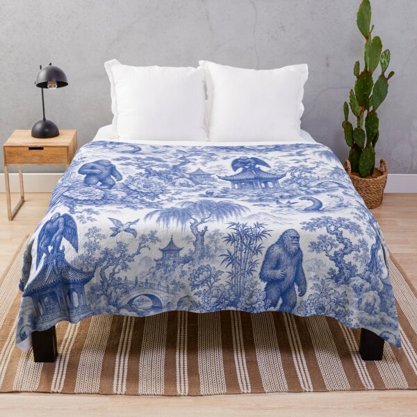 Item preview, Chinoiserie Cryptid Seamless Pattern | Blue and White Mothman Nessie Bigfoot Toile designed and sold by StickyGuys.