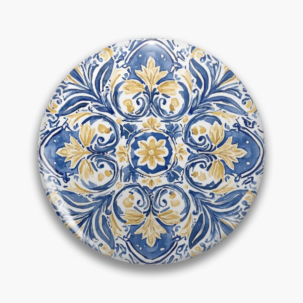 Item preview, Traditional Portuguese Azulejo Tile - Blue and Gold Ceramic Pattern designed and sold by Nine Lives Studio.