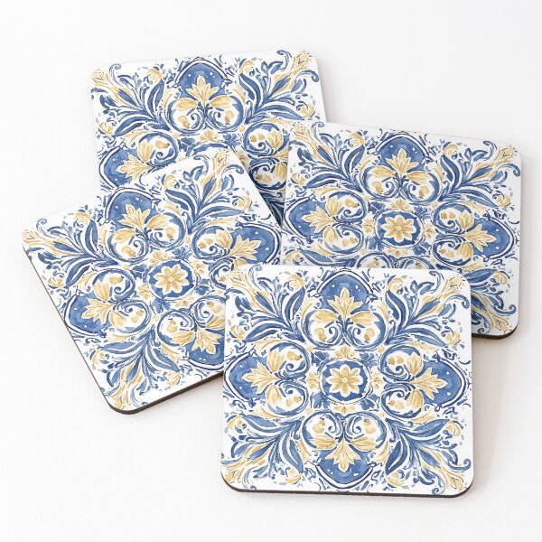 Item preview, Traditional Portuguese Azulejo Tile - Blue and Gold Ceramic Pattern designed and sold by Nine Lives Studio.
