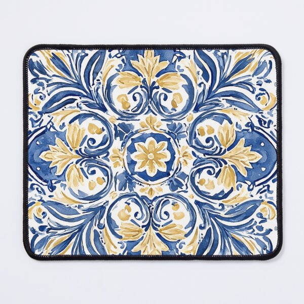 Item preview, Traditional Portuguese Azulejo Tile - Blue and Gold Ceramic Pattern designed and sold by Nine Lives Studio.