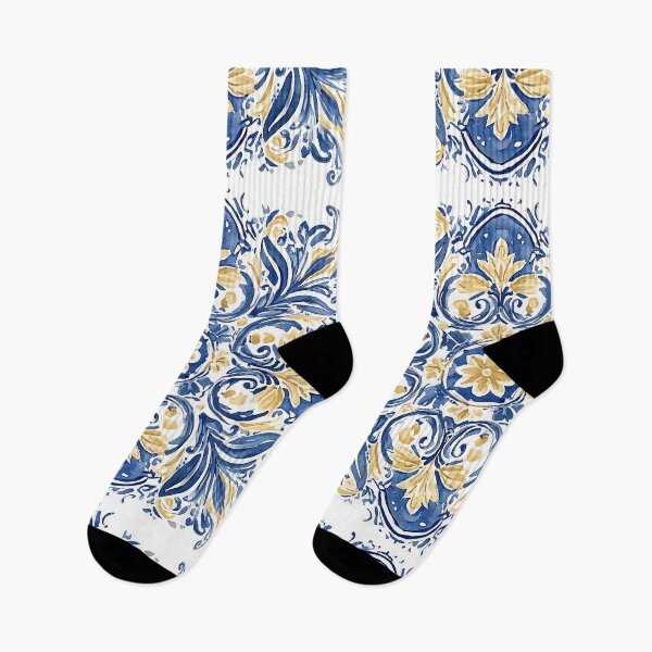 Item preview, Traditional Portuguese Azulejo Tile - Blue and Gold Ceramic Pattern designed and sold by Nine Lives Studio.