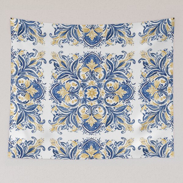 Item preview, Traditional Portuguese Azulejo Tile - Blue and Gold Ceramic Pattern designed and sold by Nine Lives Studio.