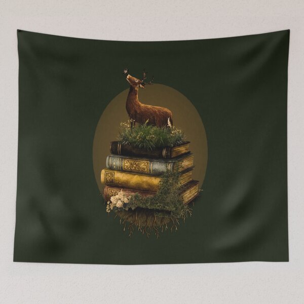 Item preview, Mystical Stag on Vintage Book Stack Art designed and sold by ArtistsAtticWI.