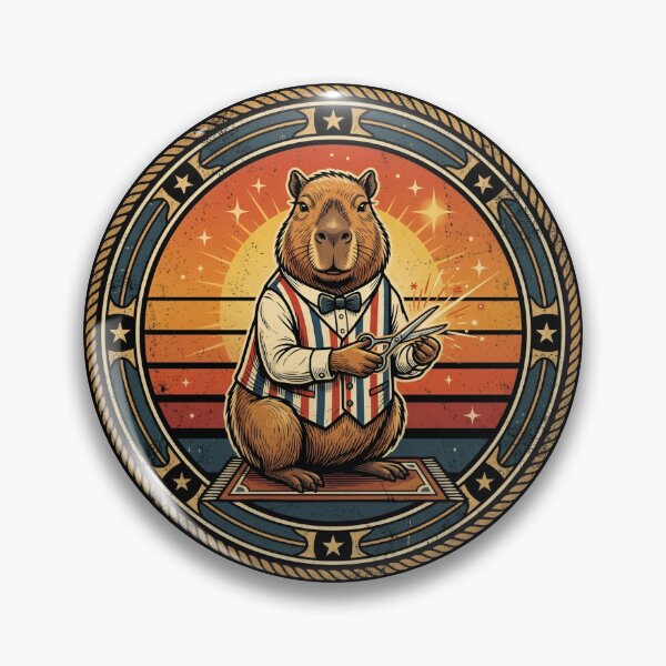 Item preview, Retro Cyber Barber Capybara Vintage Badge designed and sold by DuckOddity.