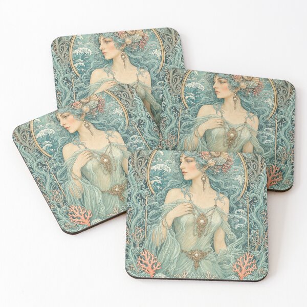 Item preview, ​Nautical Marine Portrait: Art Nouveau Ocean & Shells Poster designed and sold by jo-e-basta.
