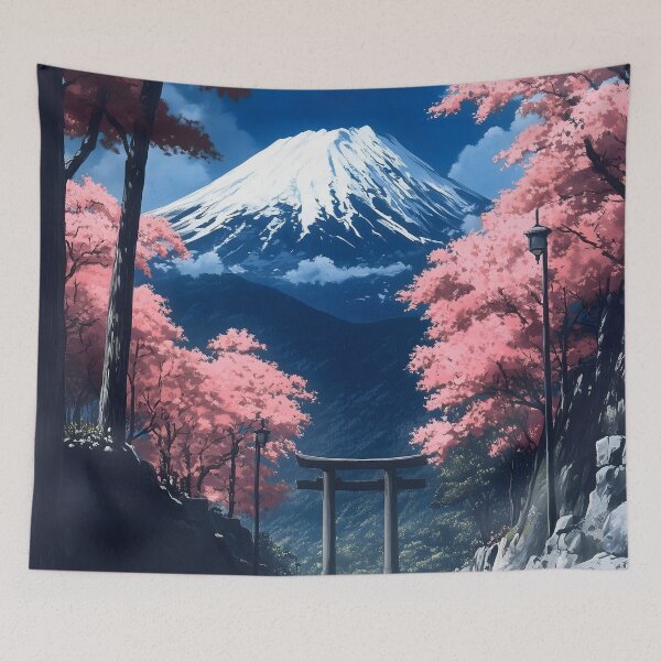 Item preview, Mount Fuji Sakura Pathway Torii Gate Blue Sky Japan designed and sold by mildaclairmo.