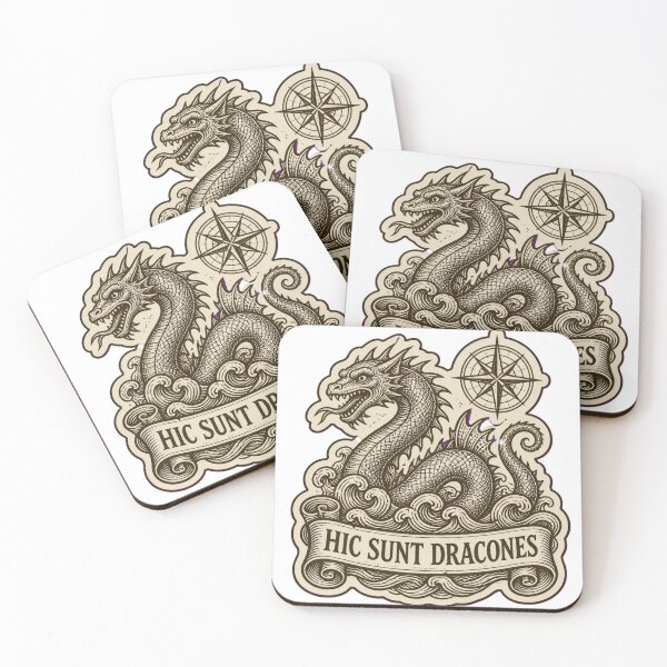 Item preview, Hic Sunt Dracones Medieval Woodcut Dragon | Here Be Dragons Dark Academia Map designed and sold by StickyGuys.