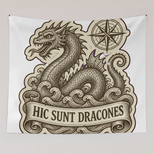 Item preview, Hic Sunt Dracones Medieval Woodcut Dragon | Here Be Dragons Dark Academia Map designed and sold by StickyGuys.
